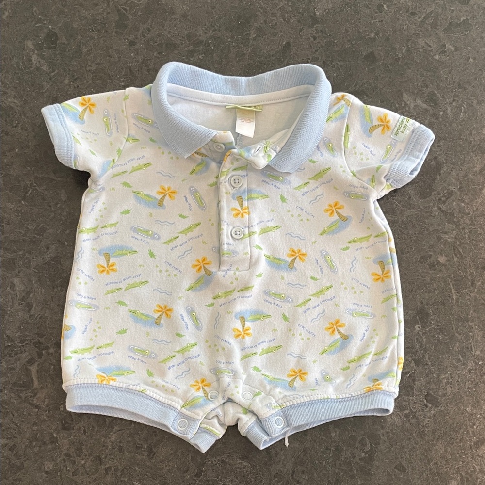 🐊 Baby Blue and Yellow Crocodile Romper